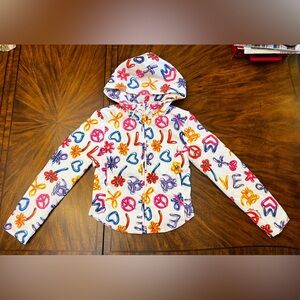 Love Moschino White Puffer Jacket with Colorful Patterns